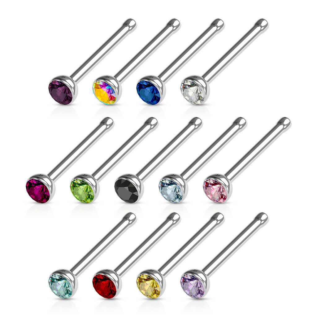 10pcs SAME-COLOR Press-Fit Gem Nose Rings Studs Bones Surgical Steel Wholesale