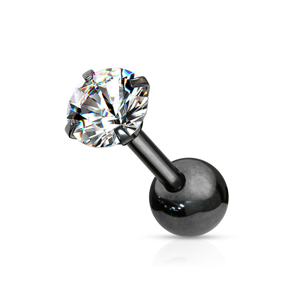1pc Round CZ Gem Ion Plated Tragus Stud Helix Cartilage Ring Earring 16g 1/4"