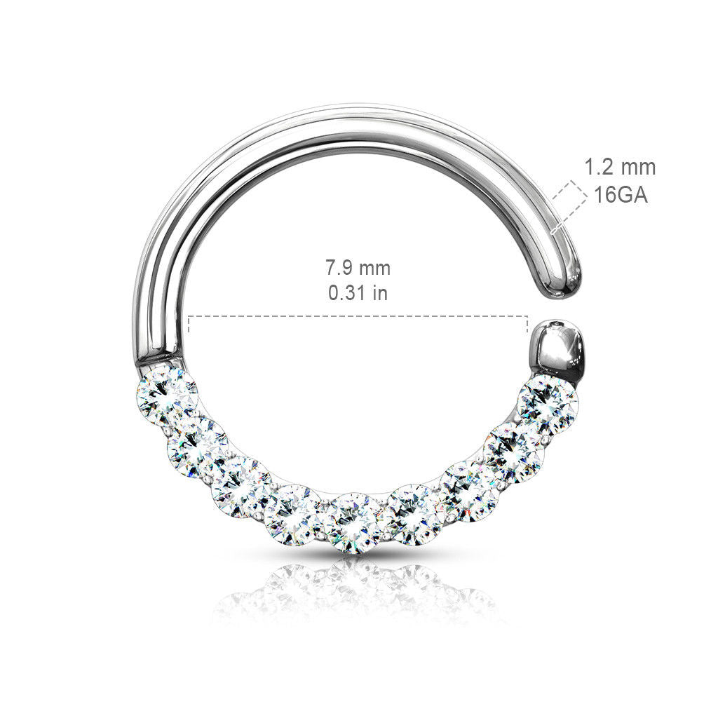 1pc Half Circle Lined Gems Bendable Hoop Ring - Septum, Daith, Ear Cartilage