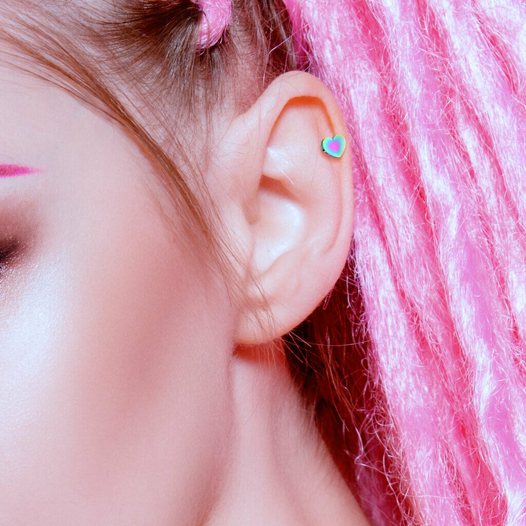 1pc Flat Heart Top Helix Tragus Cartilage Bar Stud Earring 316L Surgical Steel