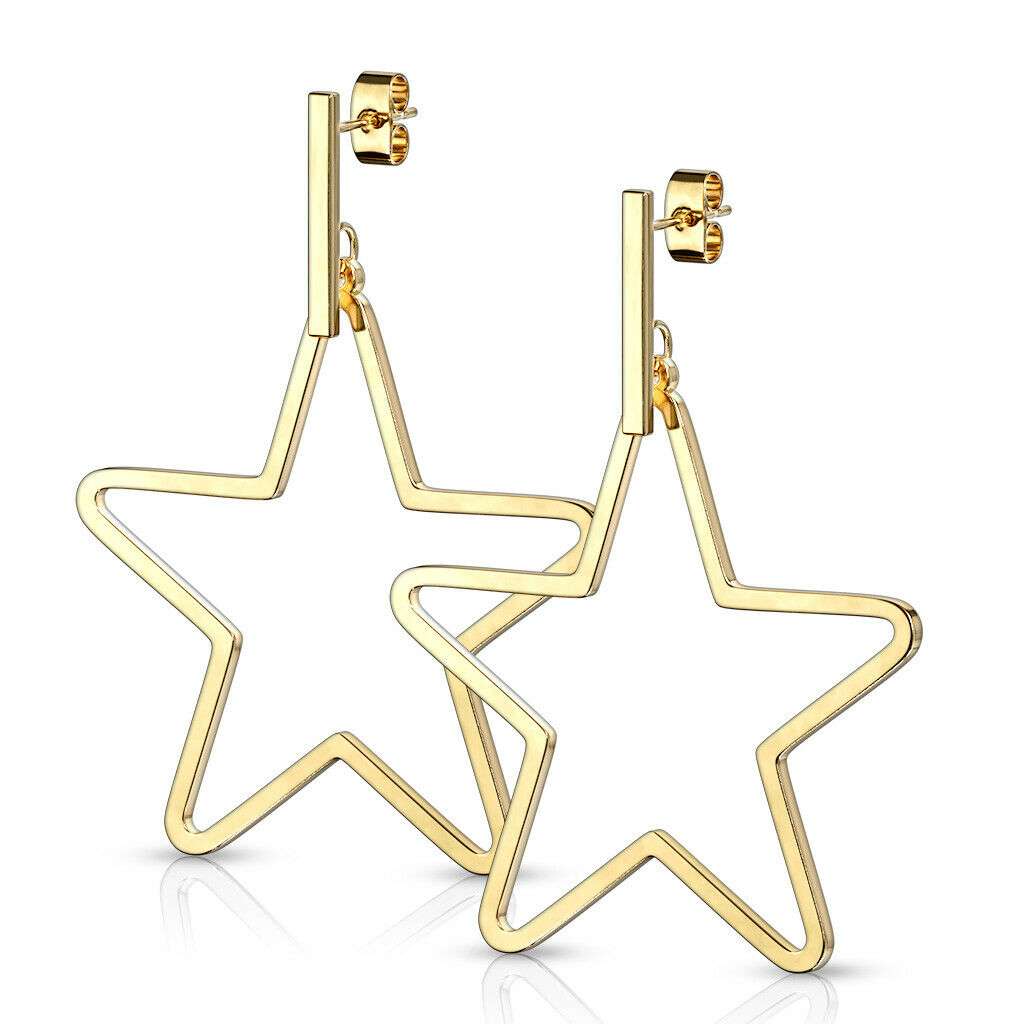 PAIR of Bar & Star Dangle 20g Earrings Studs Stainless Steel