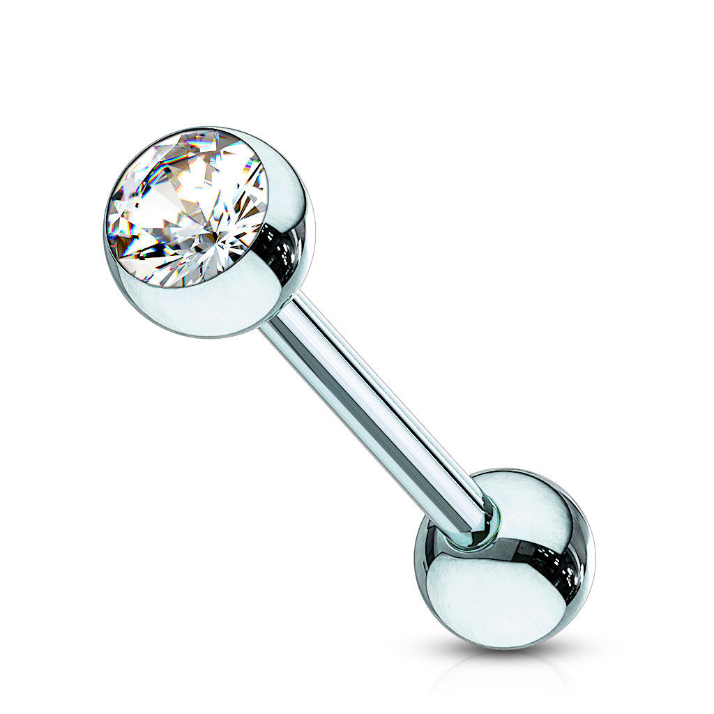 1pc PVD over Steel Tongue Ring w/ Bezel Set Gem
