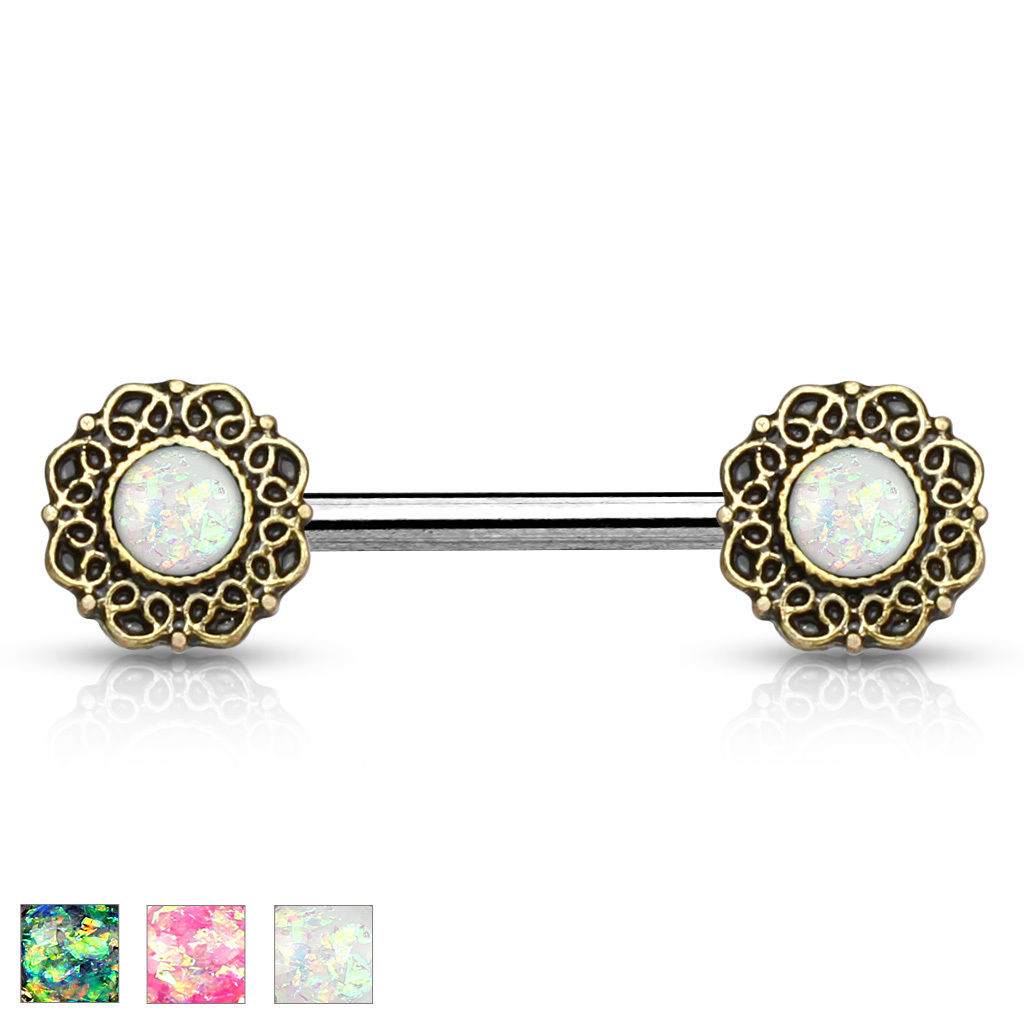 PAIR Opal Glitter Center Tribal Hearts Nipple Rings Shields - Only Available in Pink