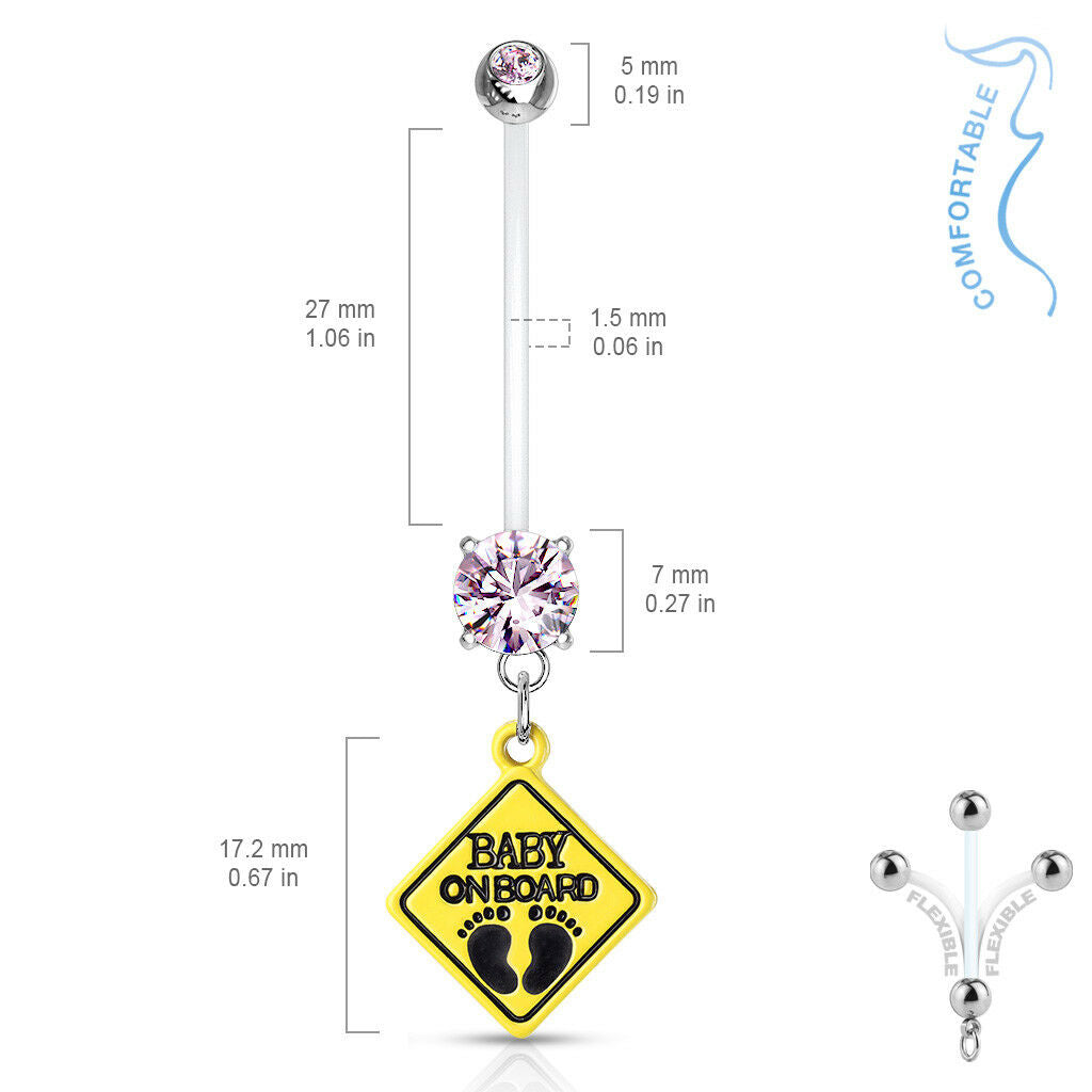 1pc Pregnancy Belly Ring BABY ON BOARD 1" Bio Flex Maternity Navel 14g