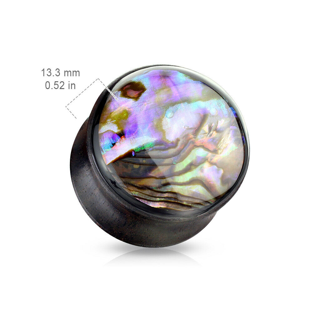 PAIR Abalone Shell Inlaid Sono Wood Saddle Plugs Organic Gauges Earlets