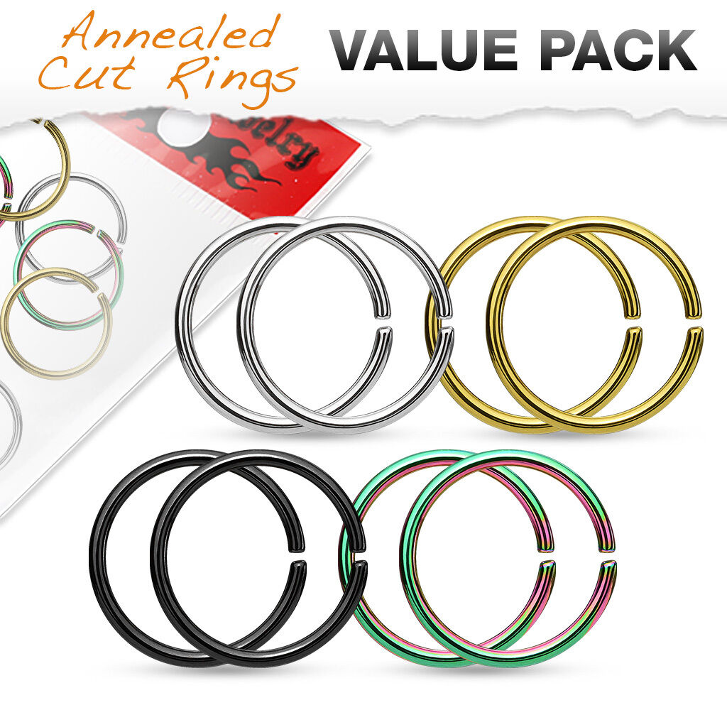 8pc Value Pack Titanium Anodized Annealed Cartilage Tragus Septum Nose Hoop Ring