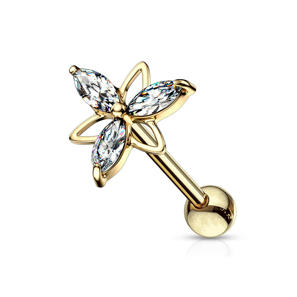 1pc Marquise Gem Double Triangle Flower Tragus Helix Cartilage Barbell Ring