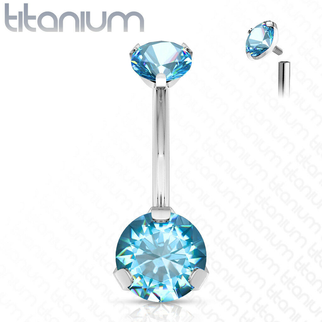 Solid Implant Grade Titanium Gem Belly Ring 14g Internally Threaded Navel Naval