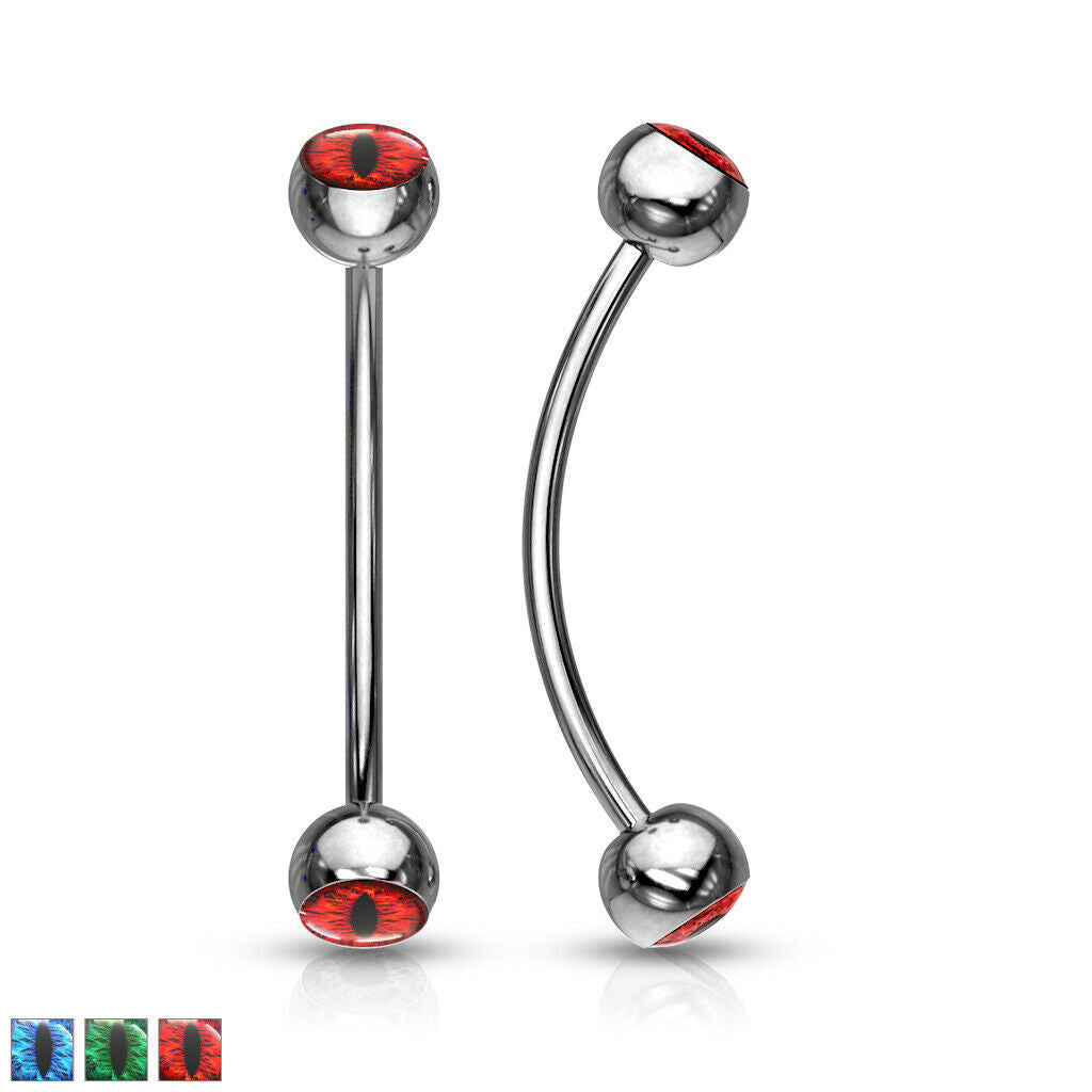 1pc Snake Eye Piercing Curved Barbell Tongue or Eyebrow Ring Snakes Eyes