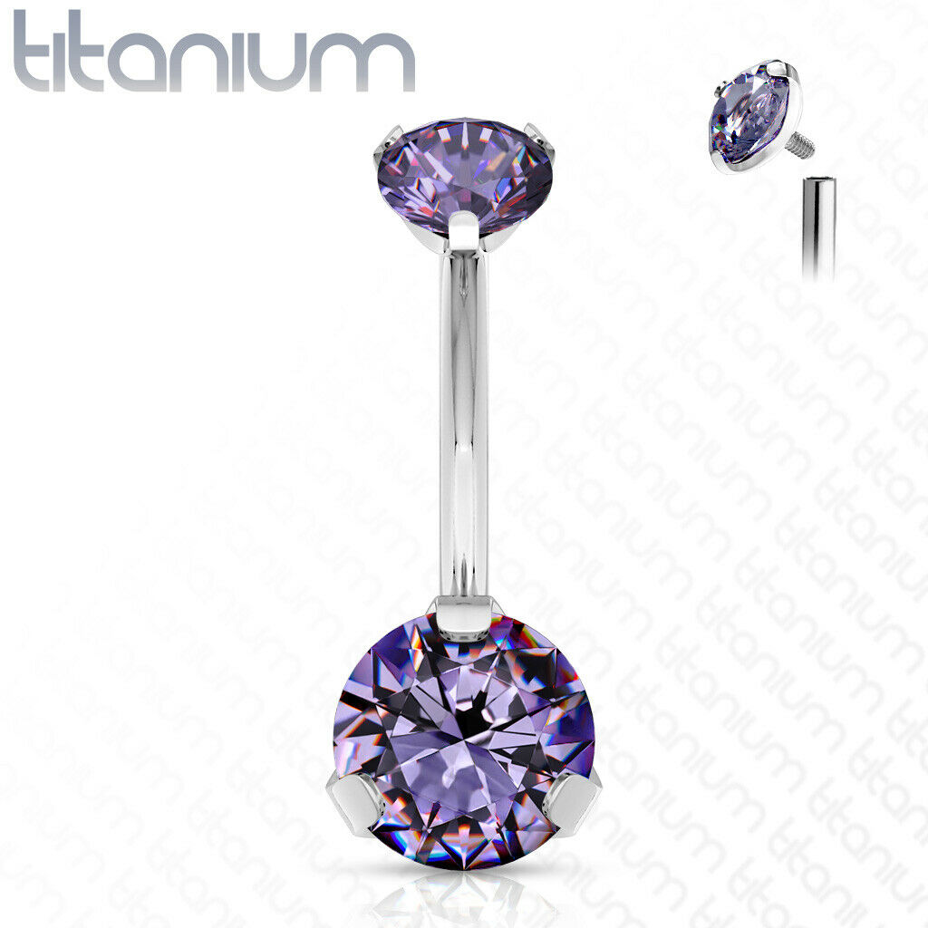 Solid Implant Grade Titanium Gem Belly Ring 14g Internally Threaded Navel Naval
