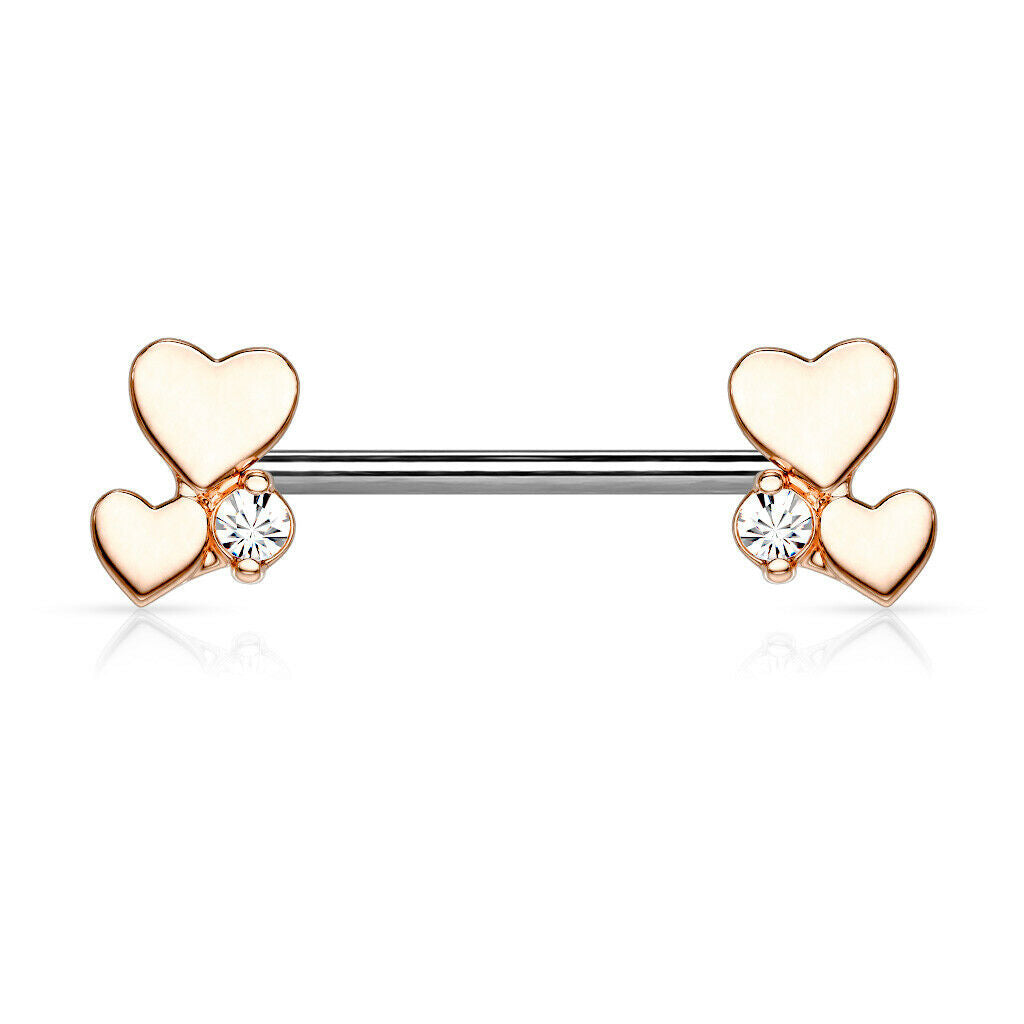 PAIR Heart Cluster Ends Nipple Rings Shields Barbells Body Jewelry