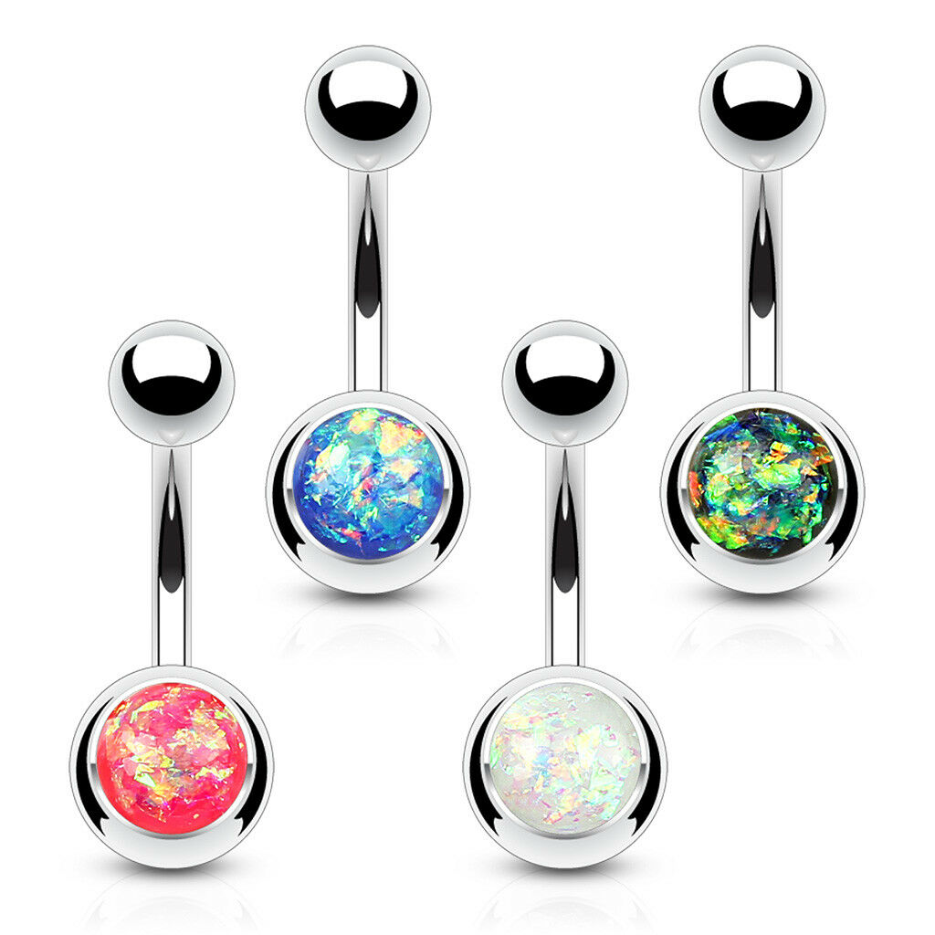 4pc Value Pack Opal Glitter Set Belly Rings 14g Navel Naval Body Jewelry