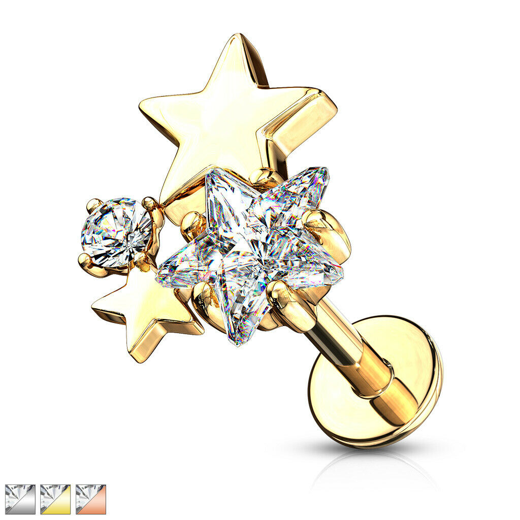 1pc Gem Stars Cluster 16g Labret Internally Threaded Steel Monroe Tragus Helix
