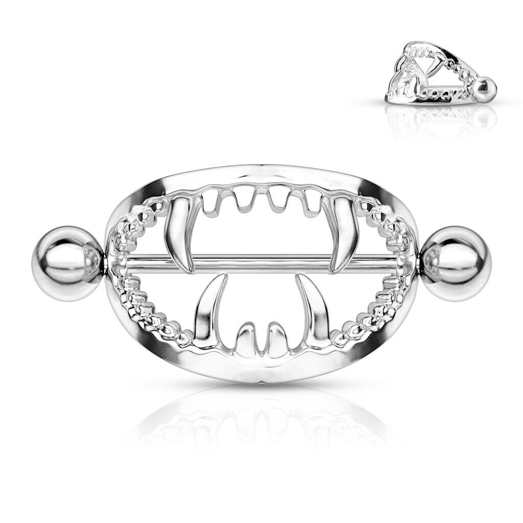 PAIR Nipple Shields Fangs Design Body Jewelry Surgical Steel Barbell Rings