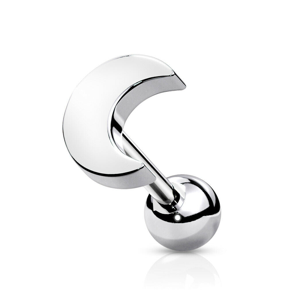1pc Flat Moon Top Helix Tragus Cartilage Bar Stud Earring 316L Surgical Steel