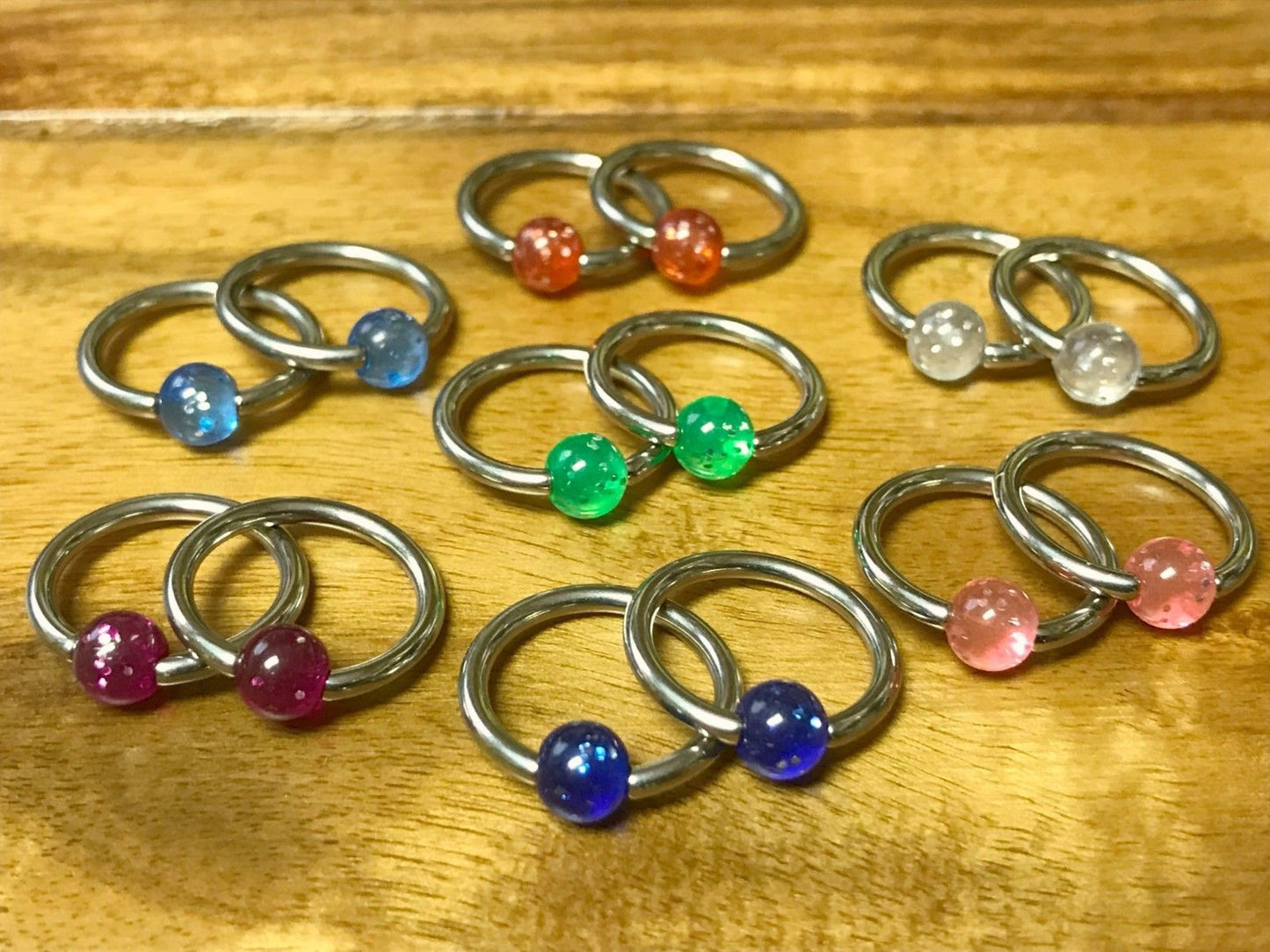 PAIR Captive Bead Rings 14g - 1/2", choose from UV, Glow, Glitter or Marble