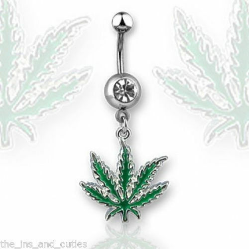 1pc Pot Leaf Gem Belly Ring Marijuana Navel Naval