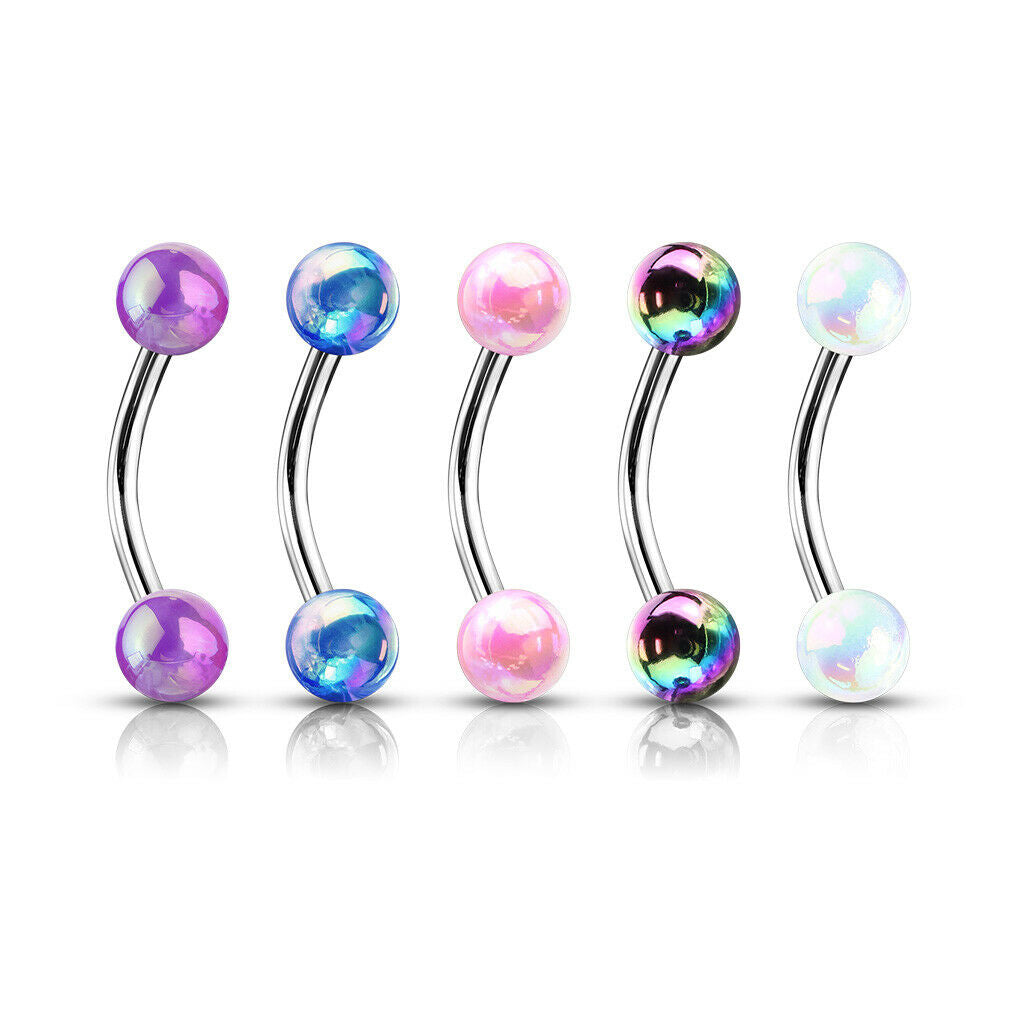5pc Value Pack Metallic Iridescent Ball Eyebrow Rings 16g 8mm 5/16" Body Jewelry