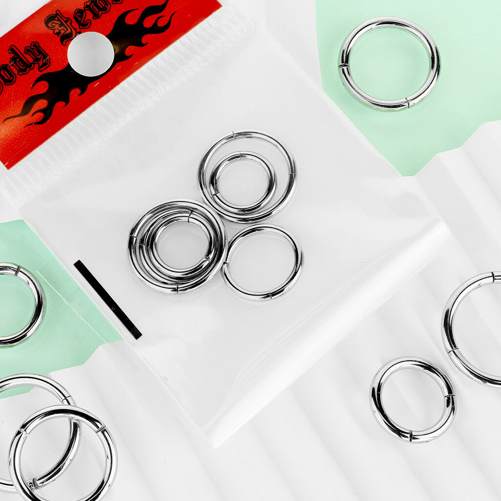 6pc Value Pack Hinged Segment Rings Cartilage Tragus Nipple Septum Nose Hoop