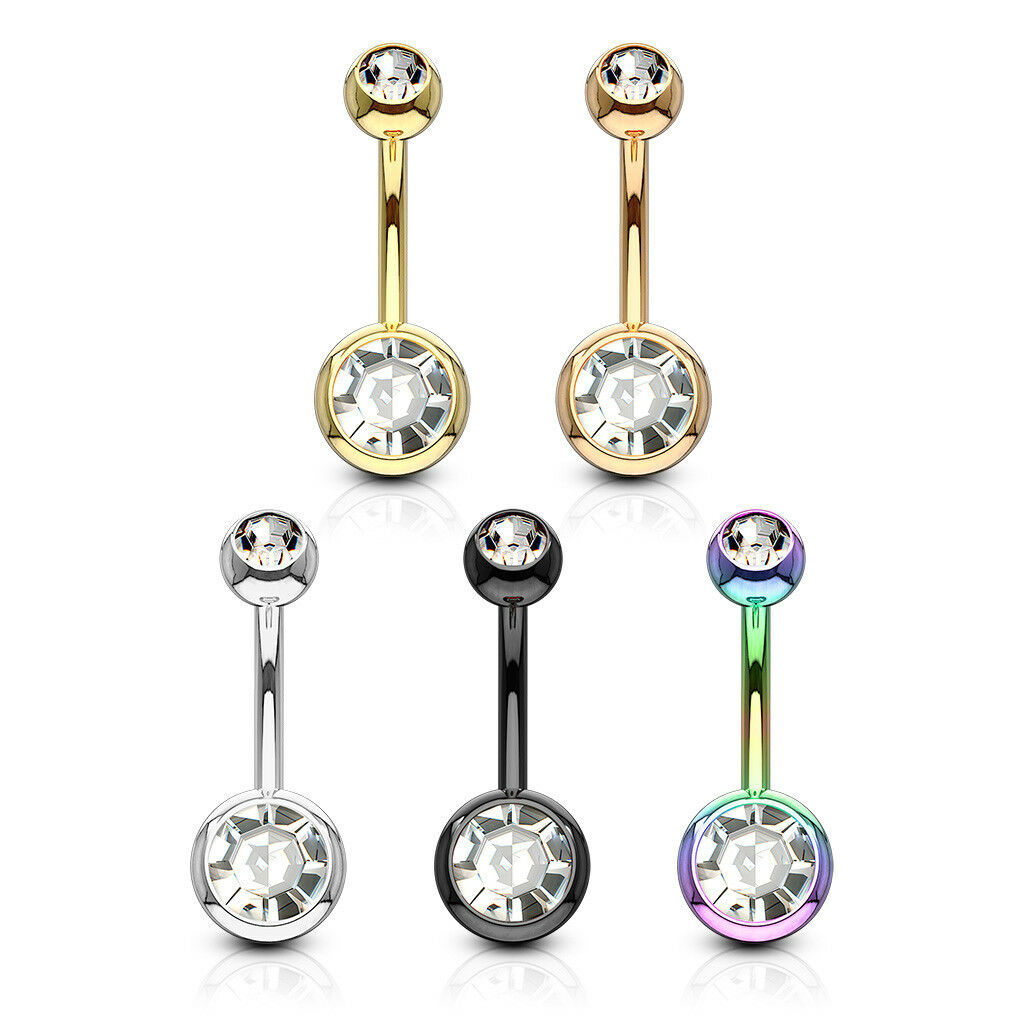 5pc Value Pack Ion Plated Double Gem Belly Rings 14g Navel Naval Body Jewelry