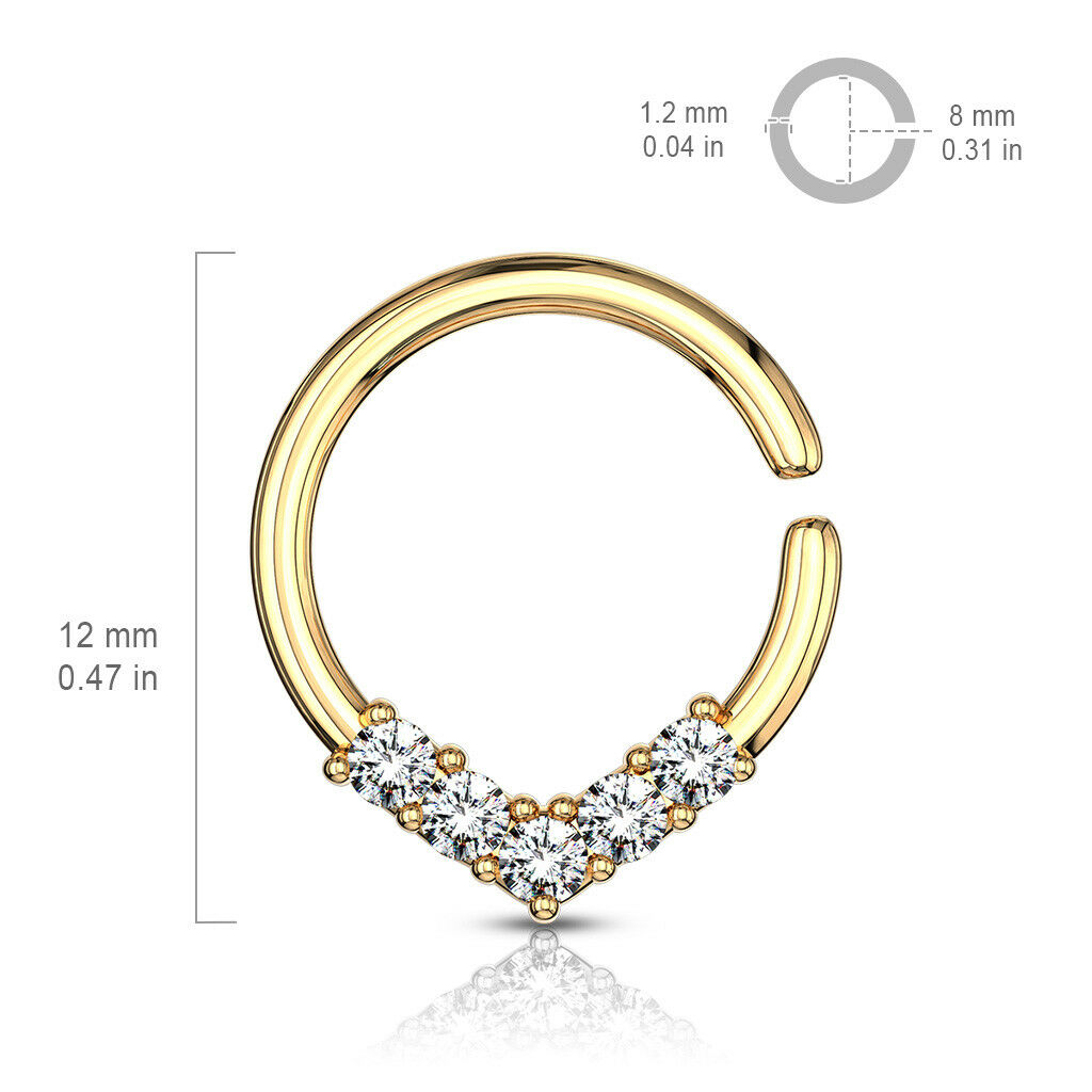 1pc V-Shaped CZ Gems Bendable Hoop Ring Septum Daith Rook Tragus Ear Cartilage