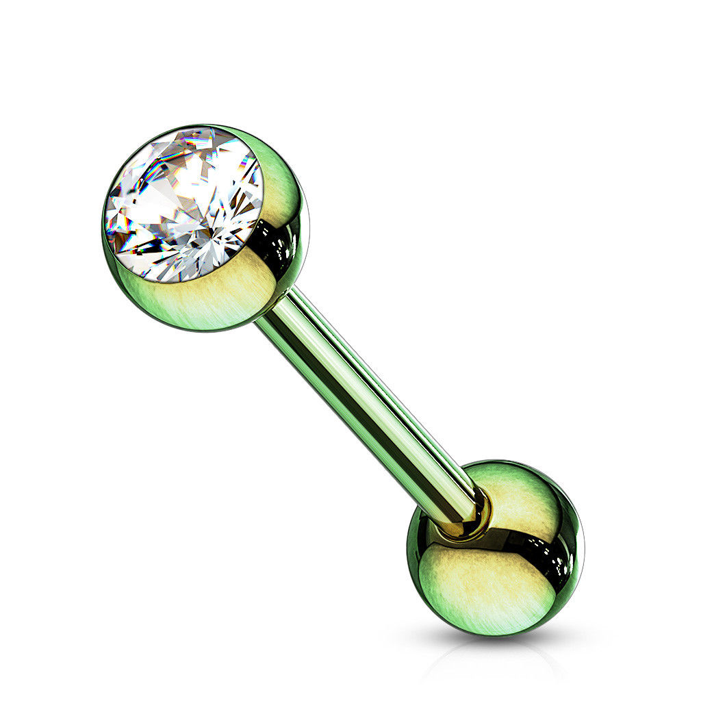 1pc PVD over Steel Tongue Ring w/ Bezel Set Gem