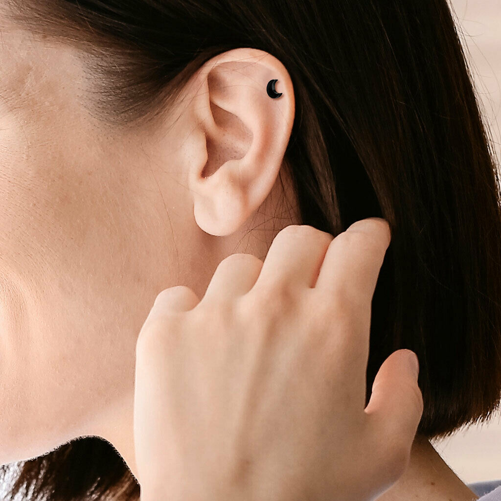 1pc Flat Moon Top Helix Tragus Cartilage Bar Stud Earring 316L Surgical Steel