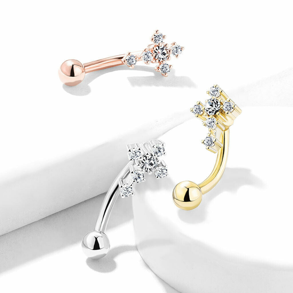 1pc CZ Gem Paved Cross Eyebrow Ring 16g Curved Barbell 16 Gauge