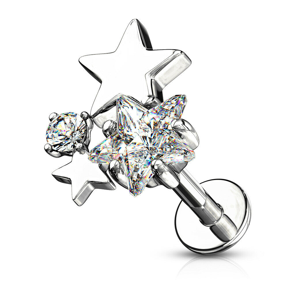 1pc Gem Stars Cluster 16g Labret Internally Threaded Steel Monroe Tragus Helix