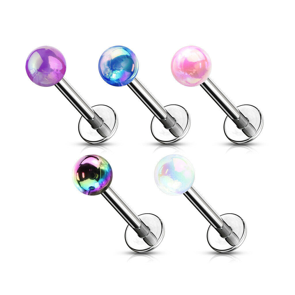 5pc Value Pack Metallic Iridescent Labrets Cartilage Stud Internally Threaded