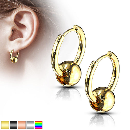 PAIR of 316L Stainless Steel Hinge Action 20g Captive Bead Ball Hoop Earrings