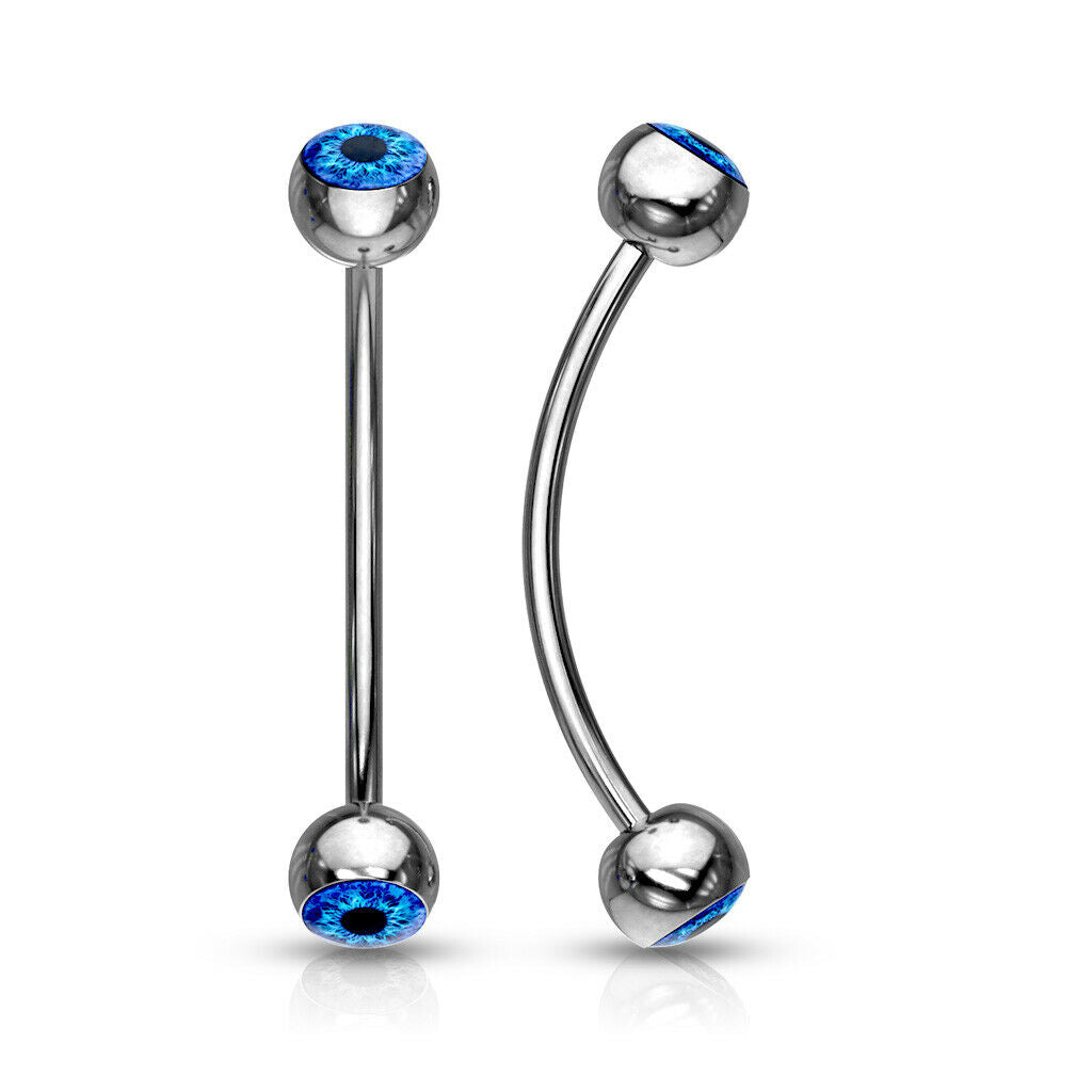 1pc Snake Eye Piercing Curved Barbell Tongue or Eyebrow Ring Eyeball Inlaid
