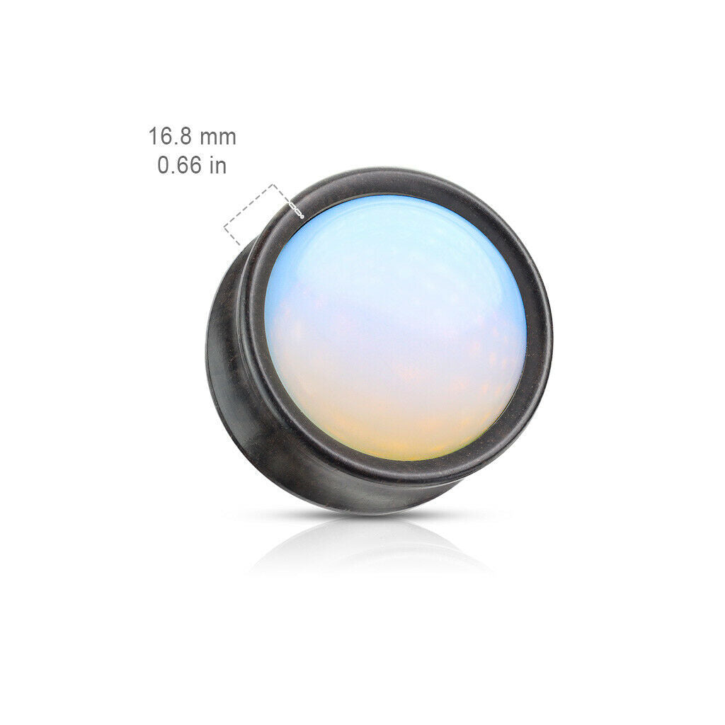 PAIR Opalite Stone Dome Ebony Wood Plugs Organic Gauges Earlets Body Jewelry