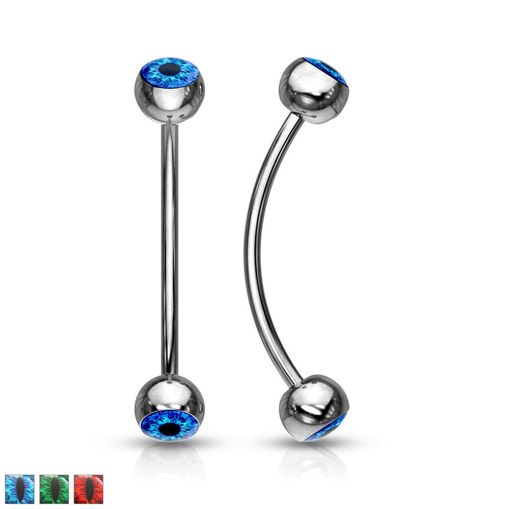 1pc Snake Eye Piercing Curved Barbell Tongue or Eyebrow Ring Eyeball Inlaid
