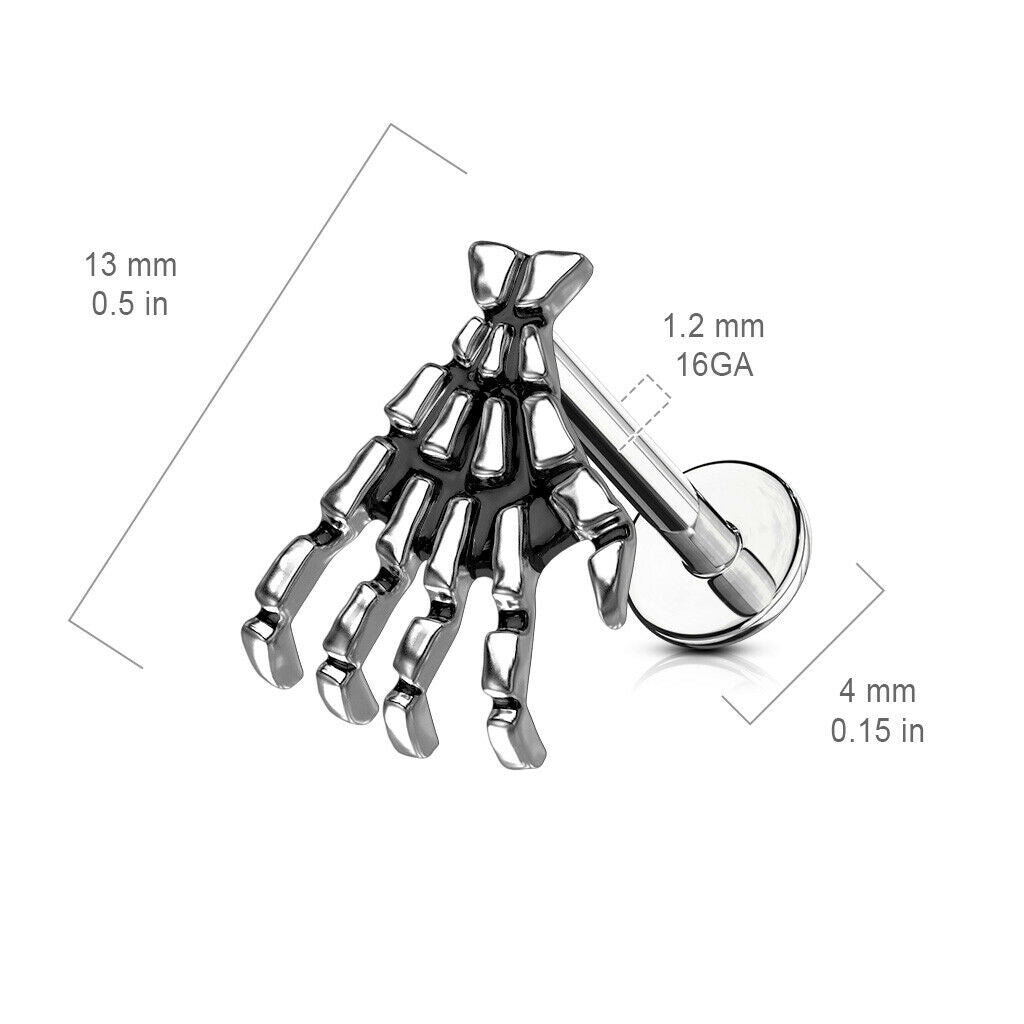1pc Skull Hand Top 16g Labret Stud Lip or Ear Cartilage Ring