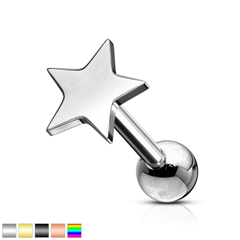 1pc Flat Star Top Helix Tragus Cartilage Bar Stud Earring 316L Surgical Steel