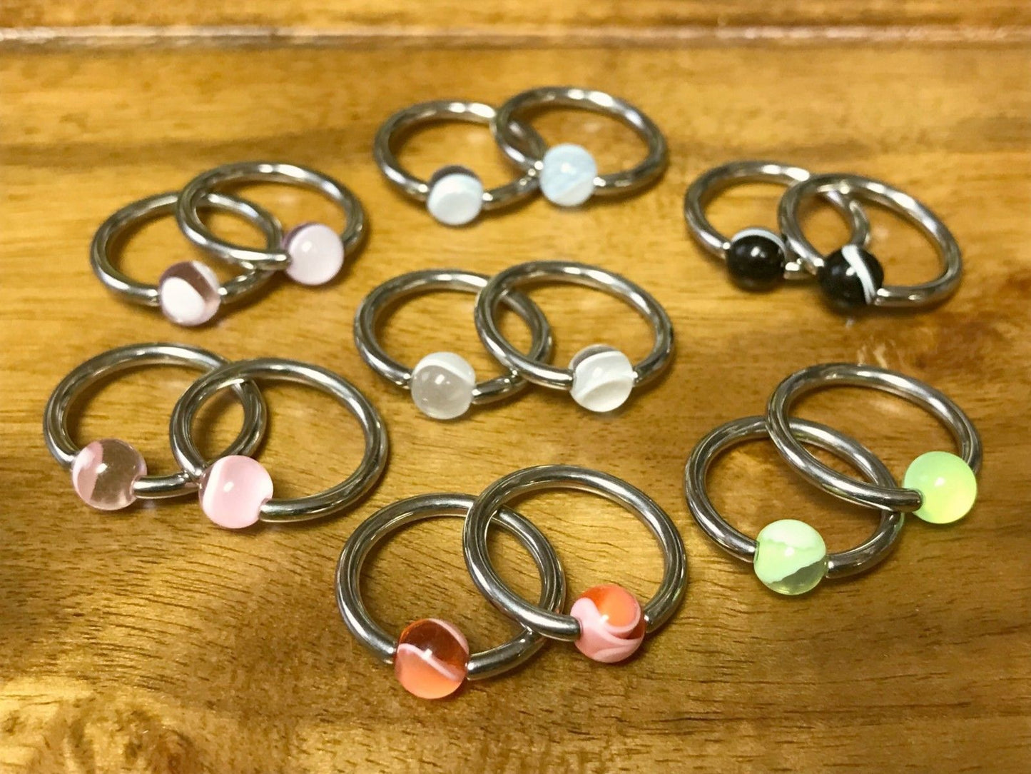 PAIR Captive Bead Rings 14g - 1/2", choose from UV, Glow, Glitter or Marble