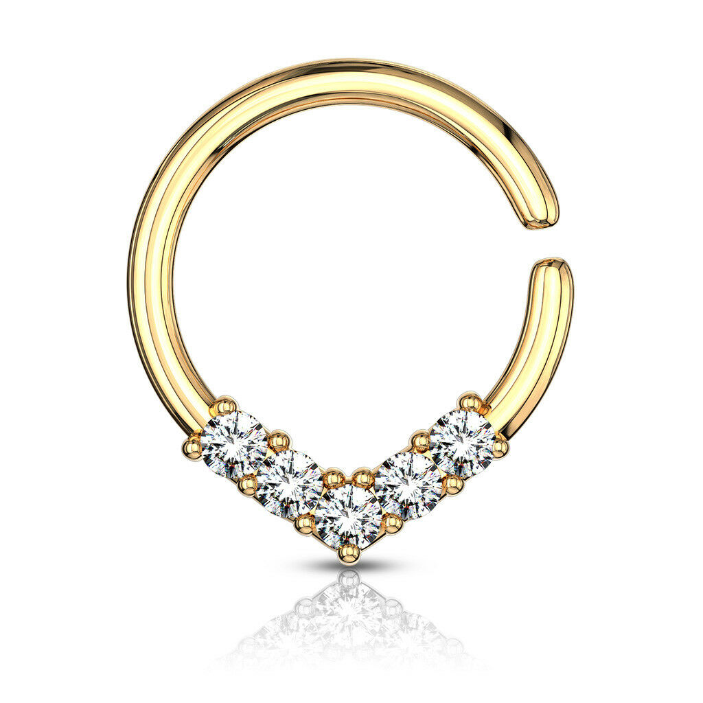1pc V-Shaped CZ Gems Bendable Hoop Ring Septum Daith Rook Tragus Ear Cartilage