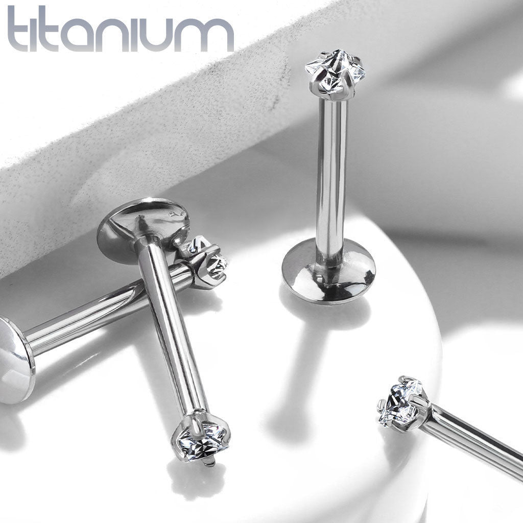 1pc Internally Threaded Solid Titanium Square Gem Labret, Monroe Stud Lip Ring