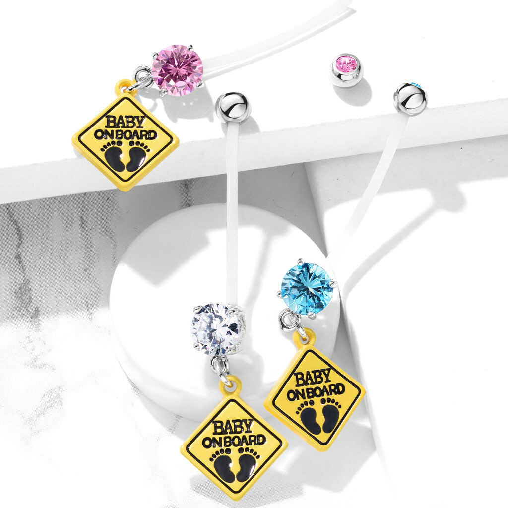 1pc Pregnancy Belly Ring BABY ON BOARD 1" Bio Flex Maternity Navel 14g