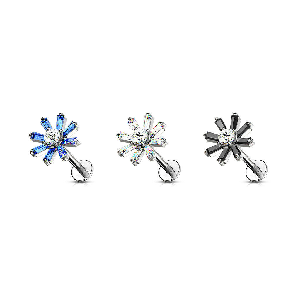 1pc Baguette Crystal Petals Labret 16g Internally Threaded Steel Helix Tragus