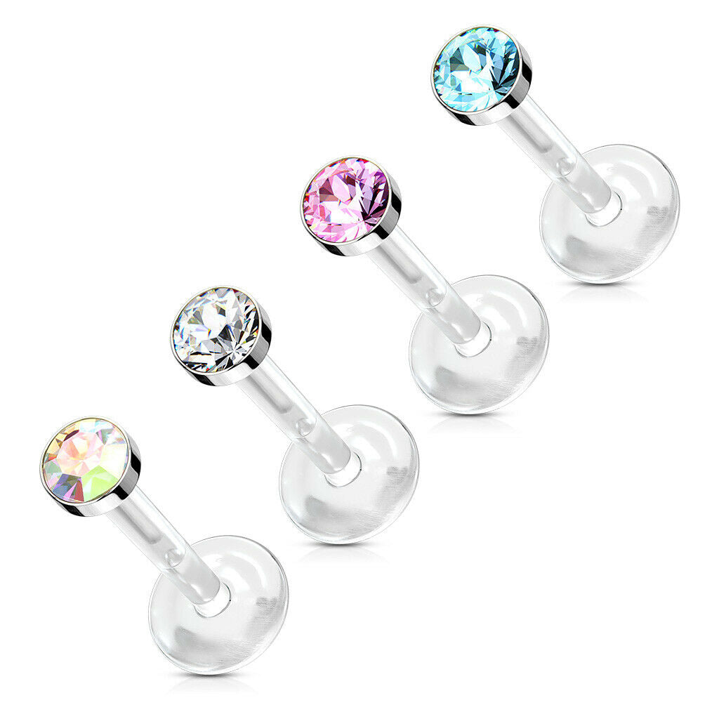1pc Bioflex Crystal Gem Labret Monroe Tragus Ear Cartilage Stud Bio Flex