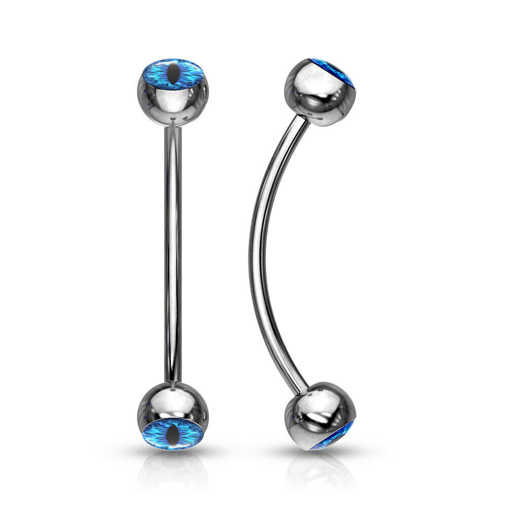 1pc Snake Eye Piercing Curved Barbell Tongue or Eyebrow Ring Snakes Eyes