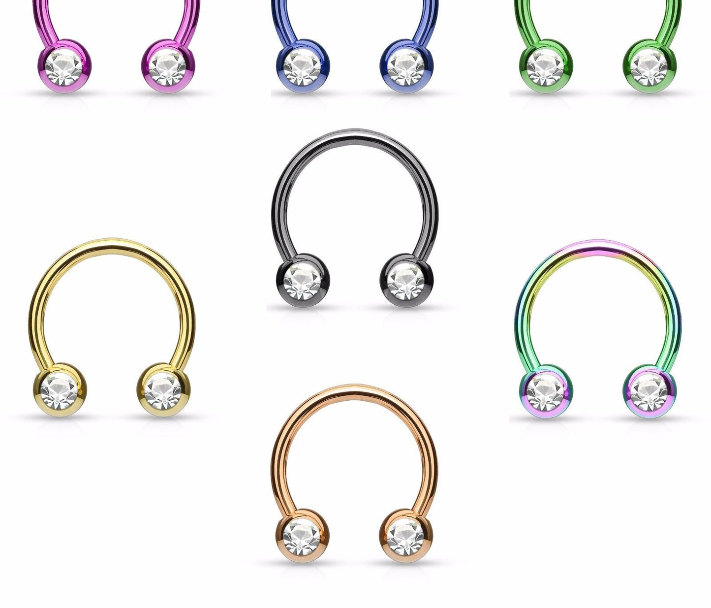 1pc Gemmed Ion Plated Circular Barbell Horseshoe Lip Nipple Septum Ring