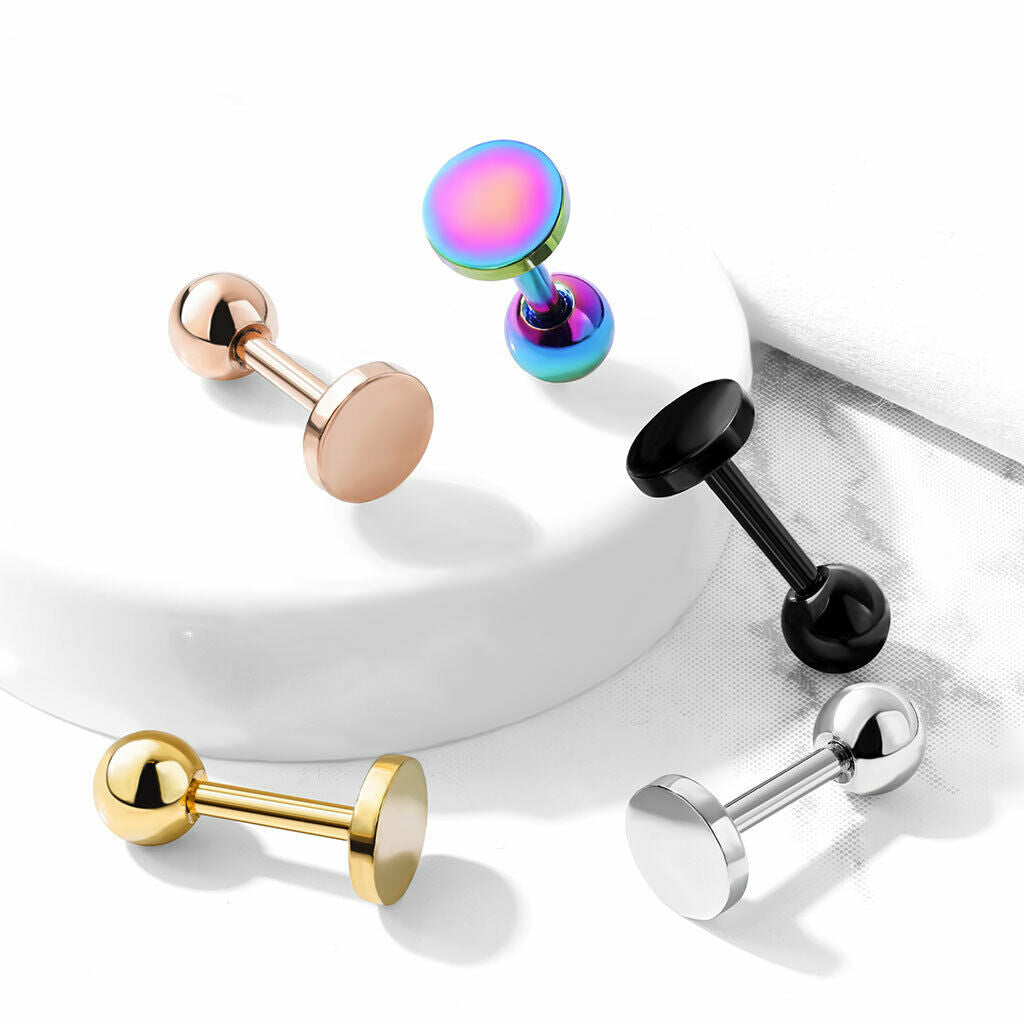 1pc Flat Circle Top Helix Tragus Cartilage Bar Stud Earring 316L Surgical Steel