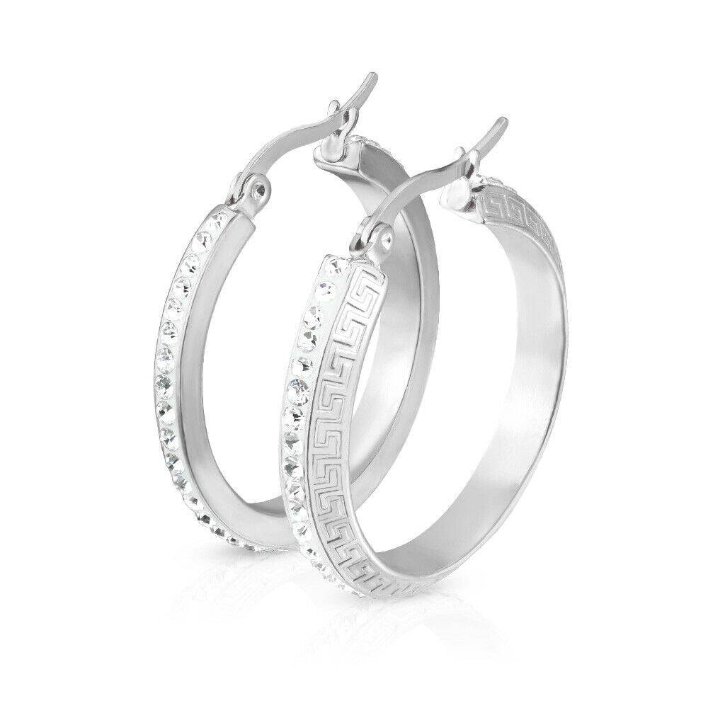 PAIR of Maze Hoop w/ Crystal Gem Paved Outer Rim Earrings 20g Stainless Steel