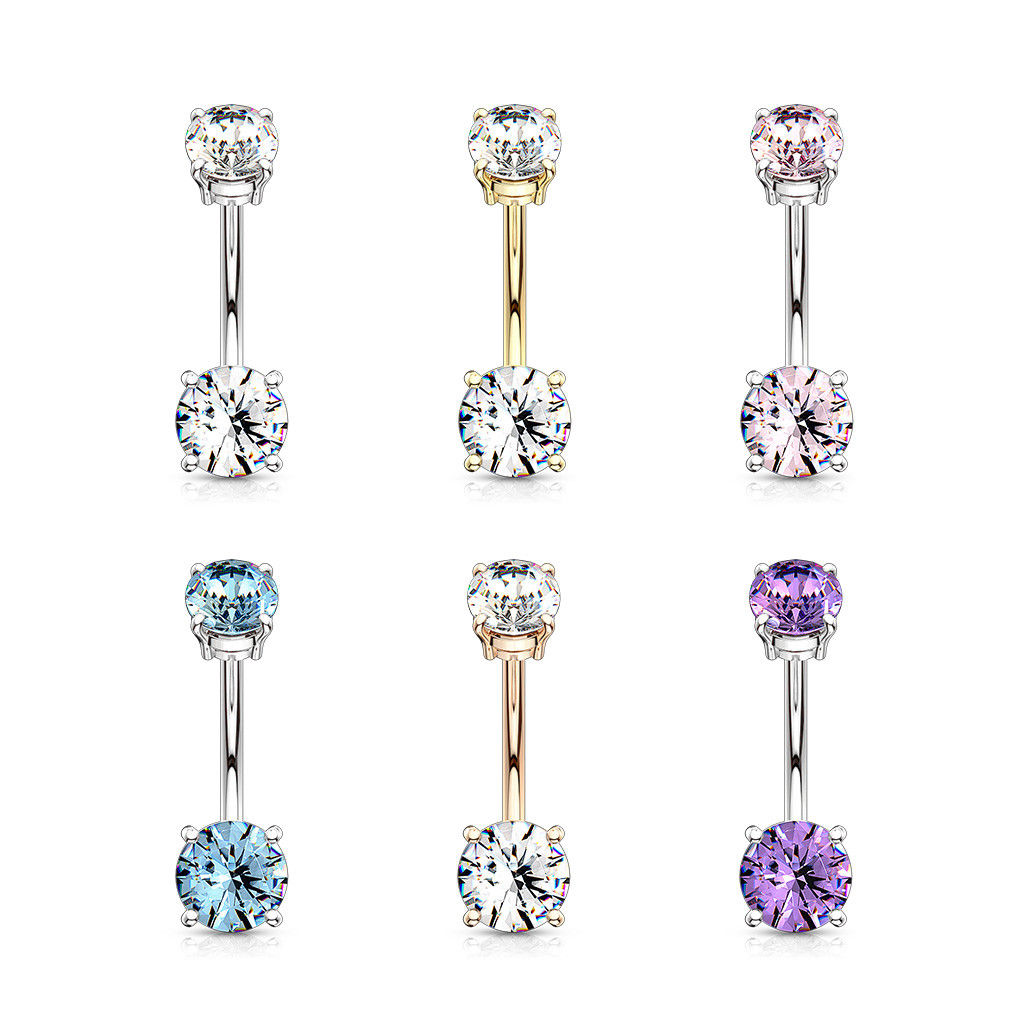 Internally Threaded Steel Prong Set CZ Gems Belly Ring Pierced Navel Naval