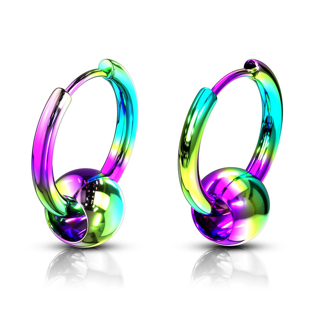 PAIR of 316L Stainless Steel Hinge Action 20g Captive Bead Ball Hoop Earrings