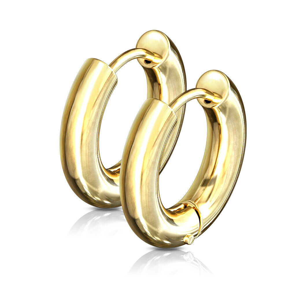 PAIR Stainless Steel Chunky Hoop Huggie Earrings 5mm Wide 20g Men or Women