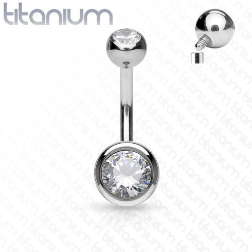 1pc Solid G23 Implant Grade Titanium Crystal Gem Belly Ring Pierced Navel Naval